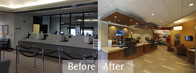 RiverFall Credit Union Northport Branch redesign with no teller line